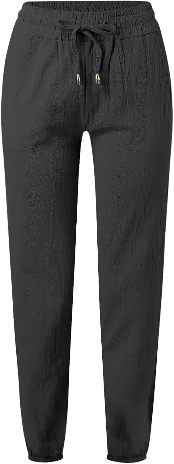 Palazzo Pants for Women Summer Loose Fit Cotton Linen Pants Casual Beach Vacation Wide Leg Trousers with Pockets