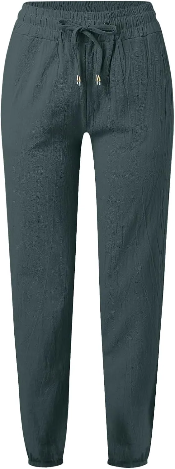 Palazzo Pants for Women Summer Loose Fit Cotton Linen Pants Casual Beach Vacation Wide Leg Trousers with Pockets