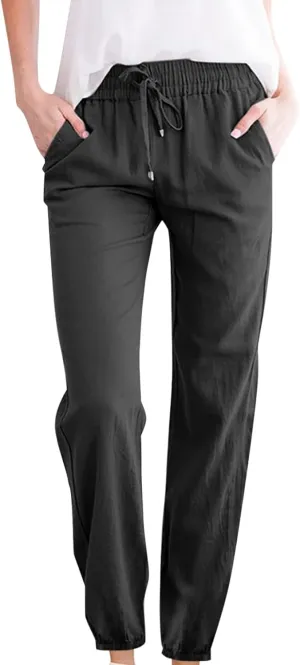 Palazzo Pants for Women Summer Loose Fit Cotton Linen Pants Casual Beach Vacation Wide Leg Trousers with Pockets