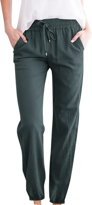 Palazzo Pants for Women Summer Loose Fit Cotton Linen Pants Casual Beach Vacation Wide Leg Trousers with Pockets
