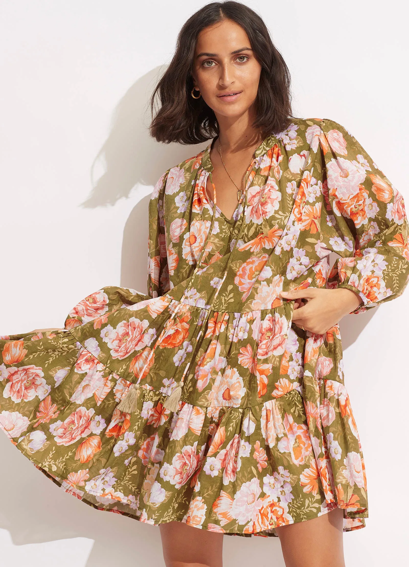 Paradise Garden Tiered Dress  - Avocado
