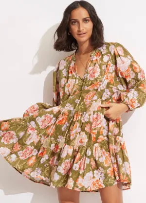 Paradise Garden Tiered Dress  - Avocado