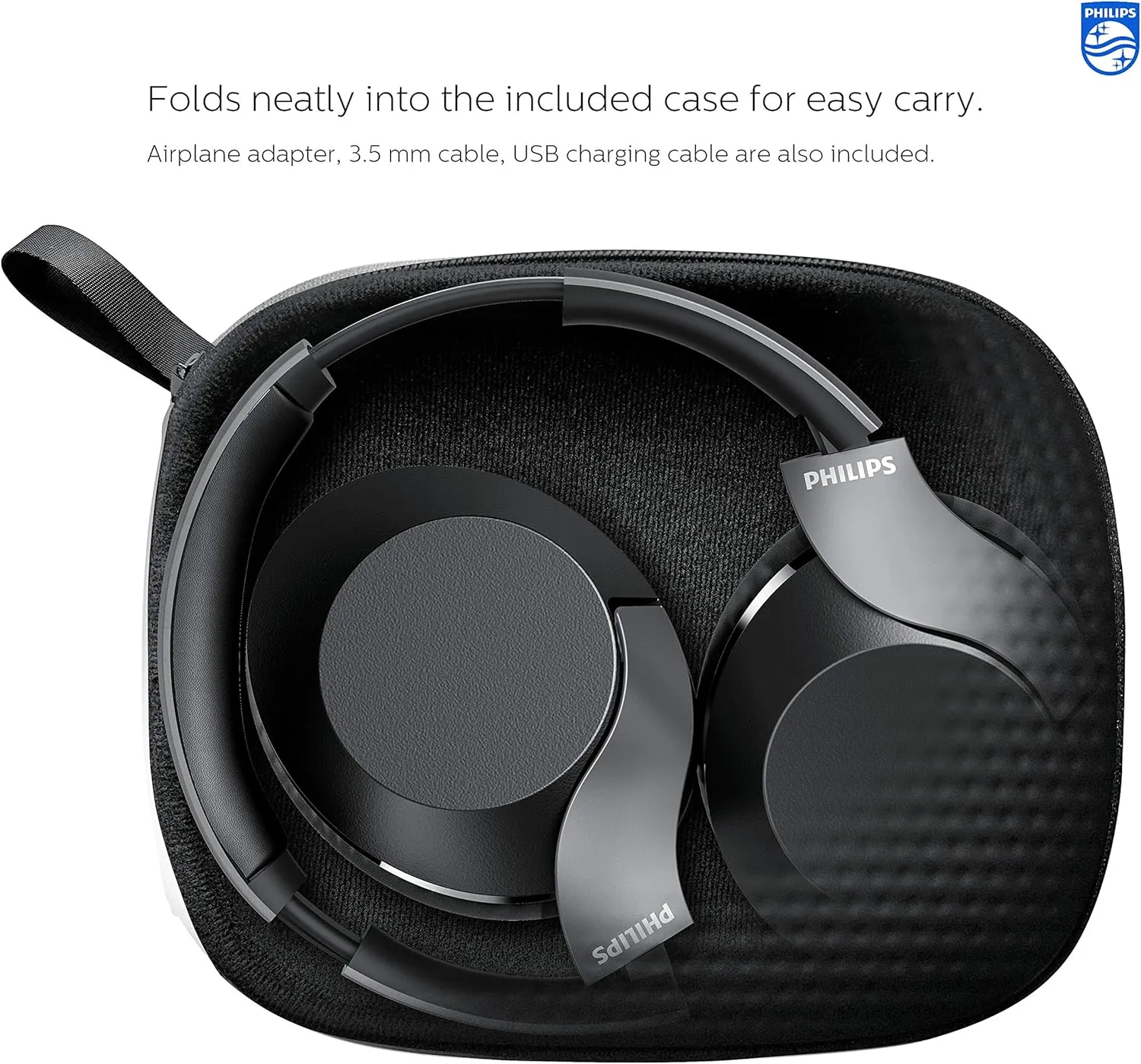 Philips PH805 Active Noise Canceling (ANC) Over Ear Wireless Bluetooth Performance Headphones w/Hi-Res Audio, Comfort Fit and 30 Hours of Playtime (TAPH805BK)