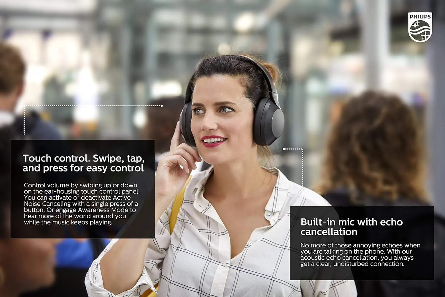 Philips PH805 Active Noise Canceling (ANC) Over Ear Wireless Bluetooth Performance Headphones w/Hi-Res Audio, Comfort Fit and 30 Hours of Playtime (TAPH805BK)