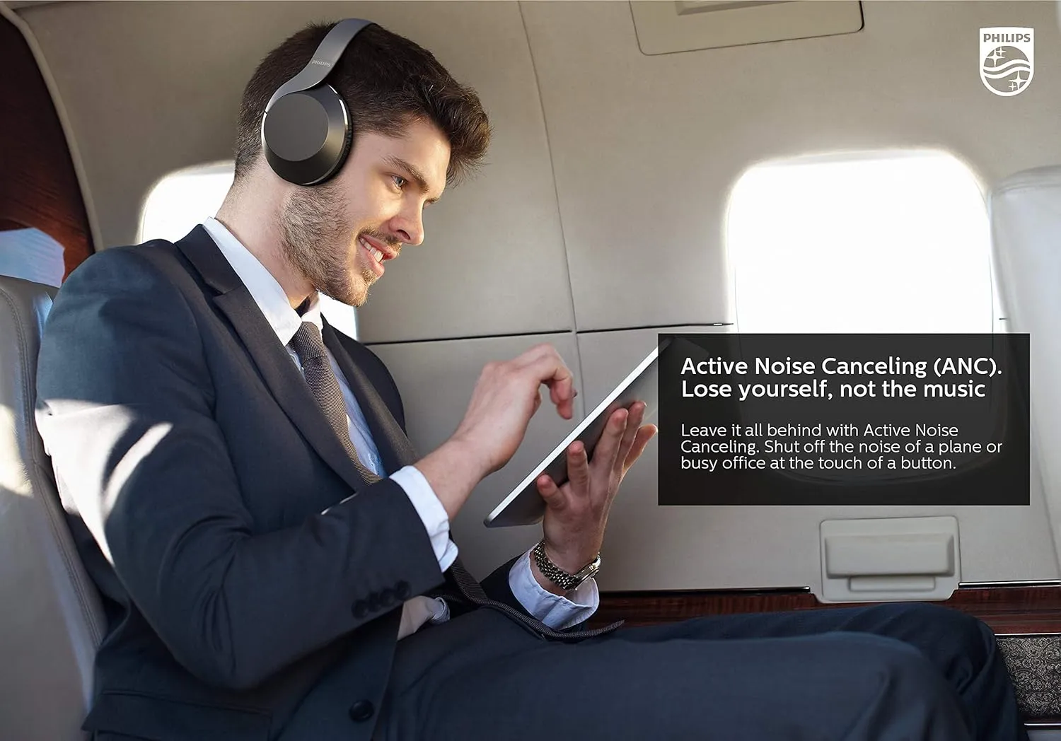 Philips PH805 Active Noise Canceling (ANC) Over Ear Wireless Bluetooth Performance Headphones w/Hi-Res Audio, Comfort Fit and 30 Hours of Playtime (TAPH805BK)