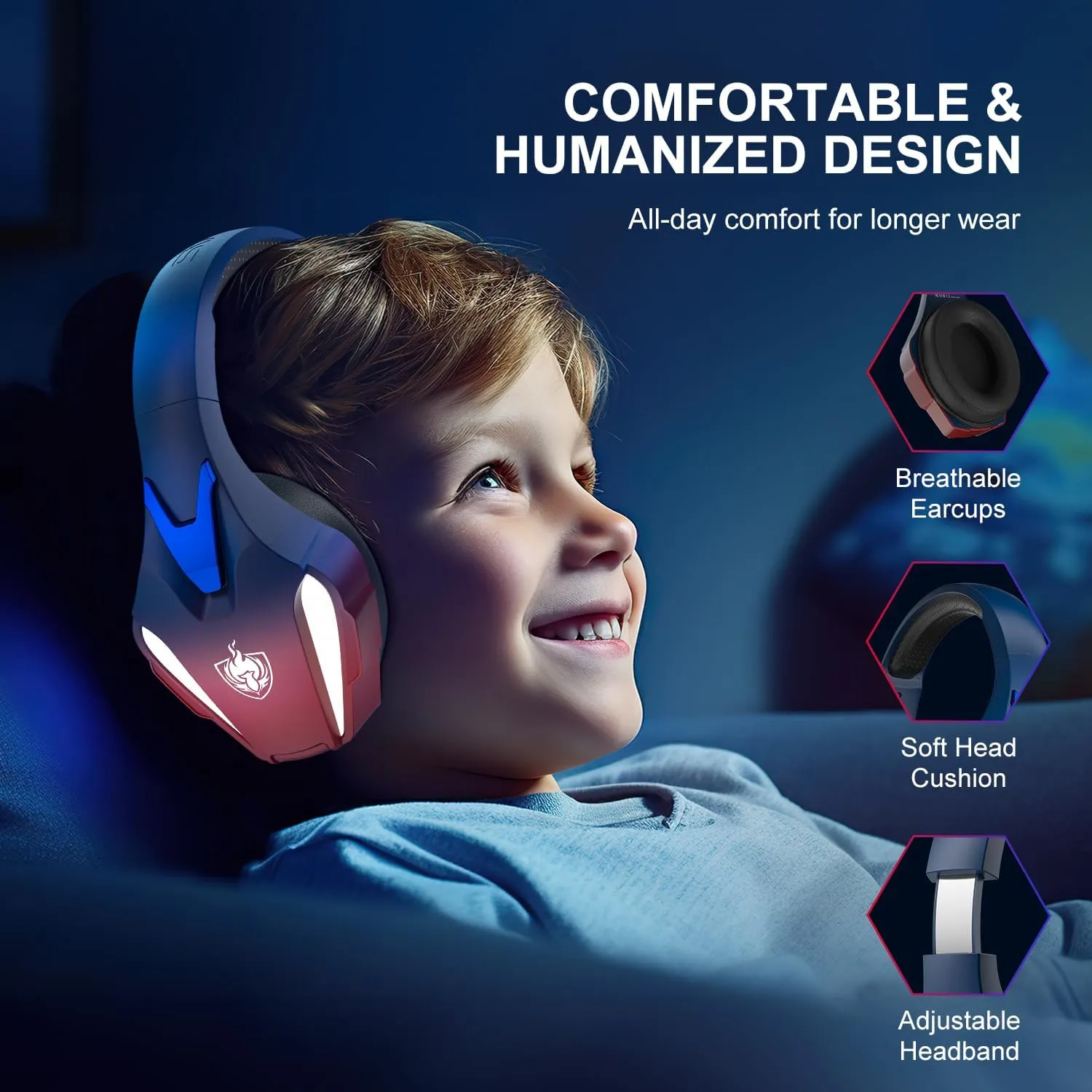 PHOINIKAS Wireless Gaming Headset for PS4 PS5 PC Switch, Wireless Gaming Over Ear Headphones with Detachable Noise Canceling Mic, 7.1 Stereo Sound, Only 3.5mm Wired Mode for XboxSeires -Dazzle Blue