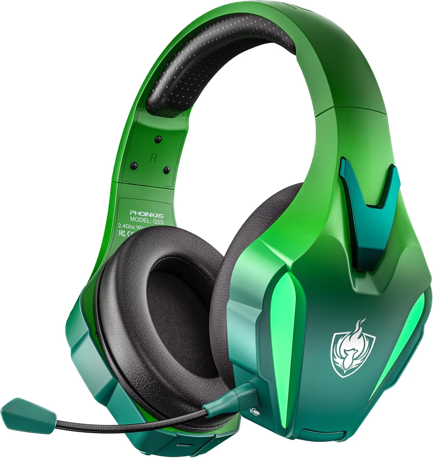 PHOINIKAS Wireless Gaming Headset for PS4 PS5 PC Switch, Wireless Gaming Over Ear Headphones with Detachable Noise Canceling Mic, 7.1 Stereo Sound, Only 3.5mm Wired Mode for XboxSeires -Dazzle Green