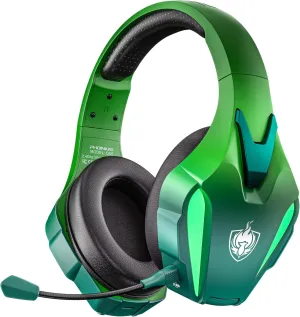 PHOINIKAS Wireless Gaming Headset for PS4 PS5 PC Switch, Wireless Gaming Over Ear Headphones with Detachable Noise Canceling Mic, 7.1 Stereo Sound, Only 3.5mm Wired Mode for XboxSeires -Dazzle Green