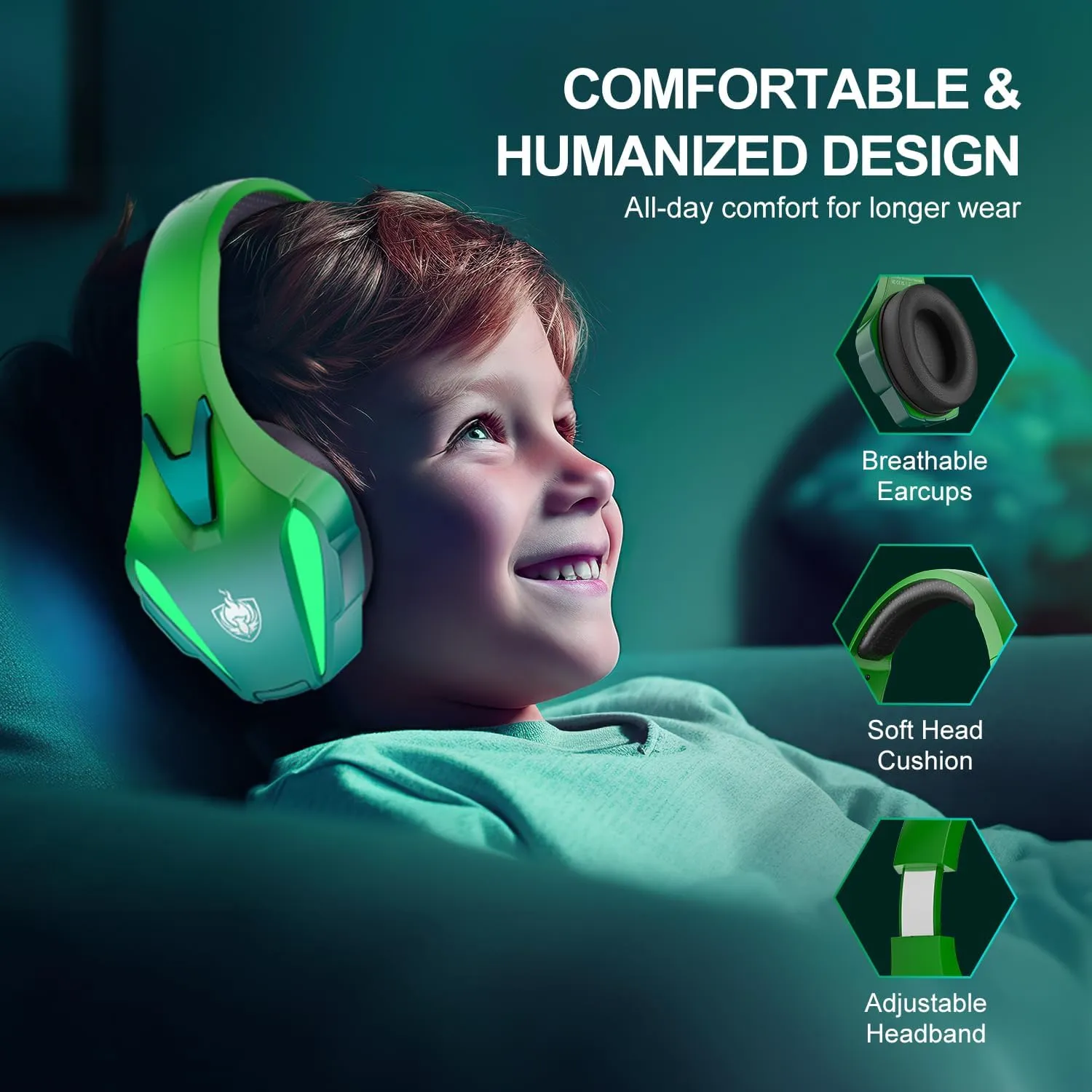 PHOINIKAS Wireless Gaming Headset for PS4 PS5 PC Switch, Wireless Gaming Over Ear Headphones with Detachable Noise Canceling Mic, 7.1 Stereo Sound, Only 3.5mm Wired Mode for XboxSeires -Dazzle Green