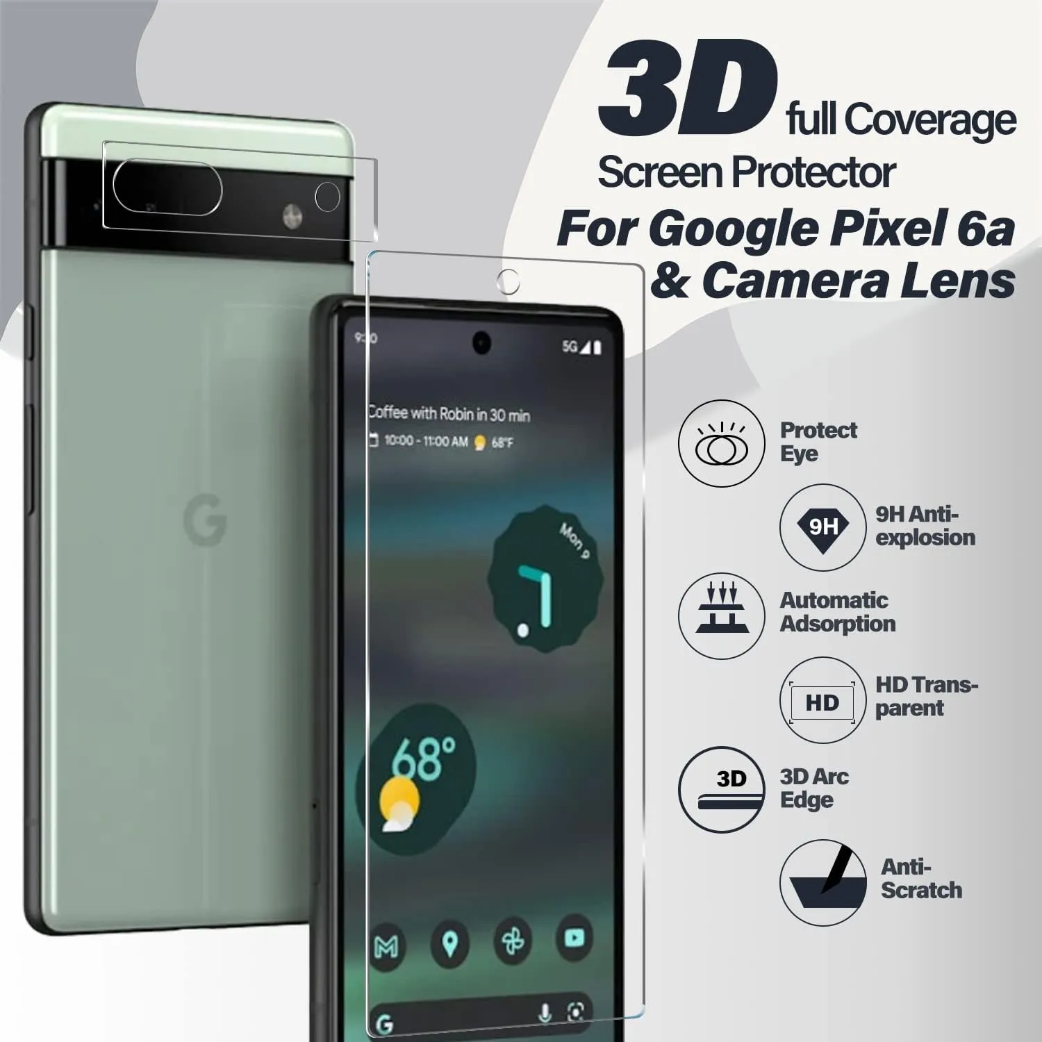Pixel 6a Tempered Glass Screen Protector   Camera Lens Protector [ 2   2 Pack ][Fingerprint Unlock] [Anti-Scratch] [Case Friendly] HD Clear Protective Film for Google Pixel 6a