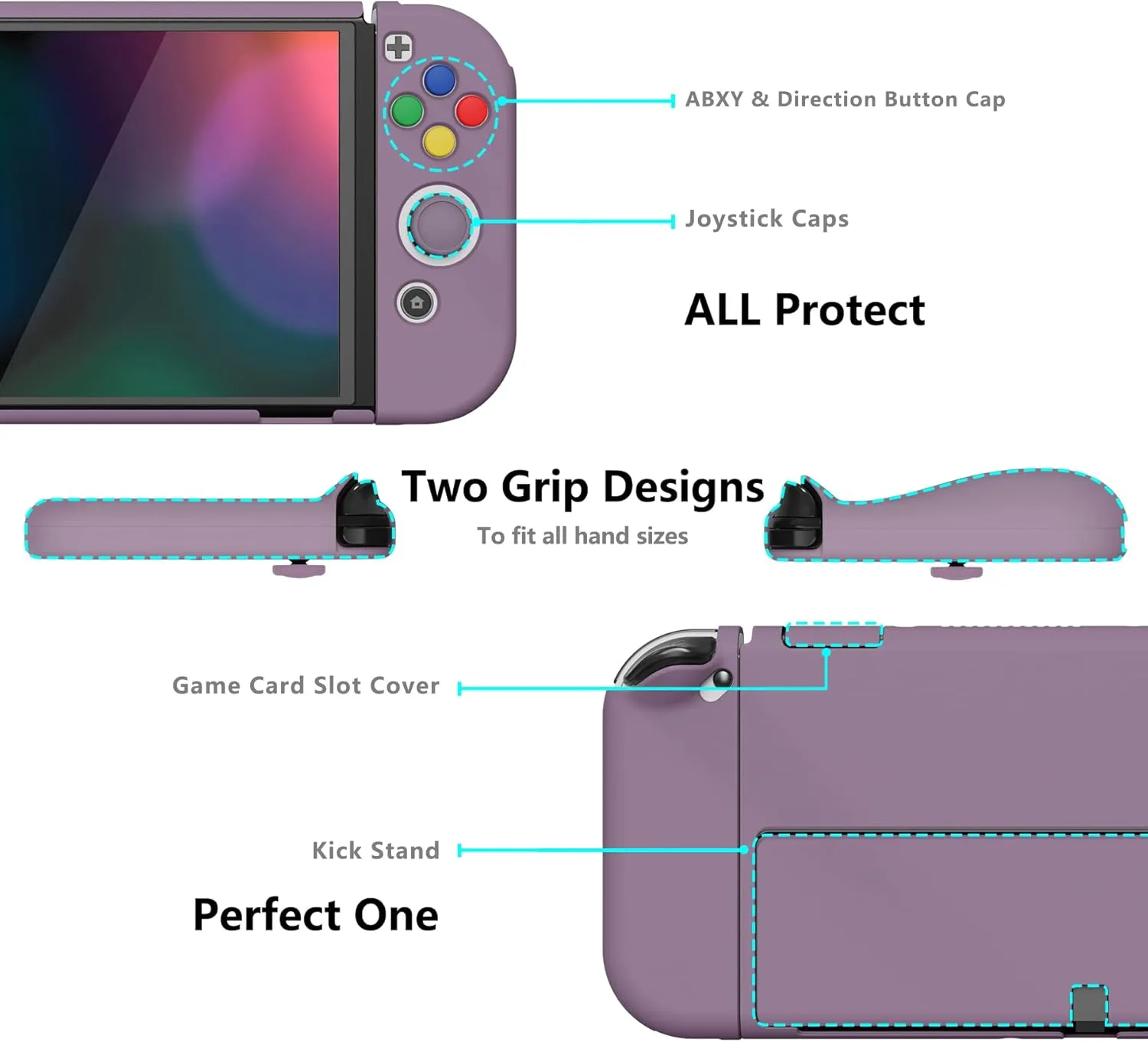 PlayVital AlterGrips Protective Slim Case for Nintendo Switch OLED, Ergonomic Grip Cover for Joycon, Dockable Hard Shell for Switch OLED w/Thumb Grip Caps & Button Caps