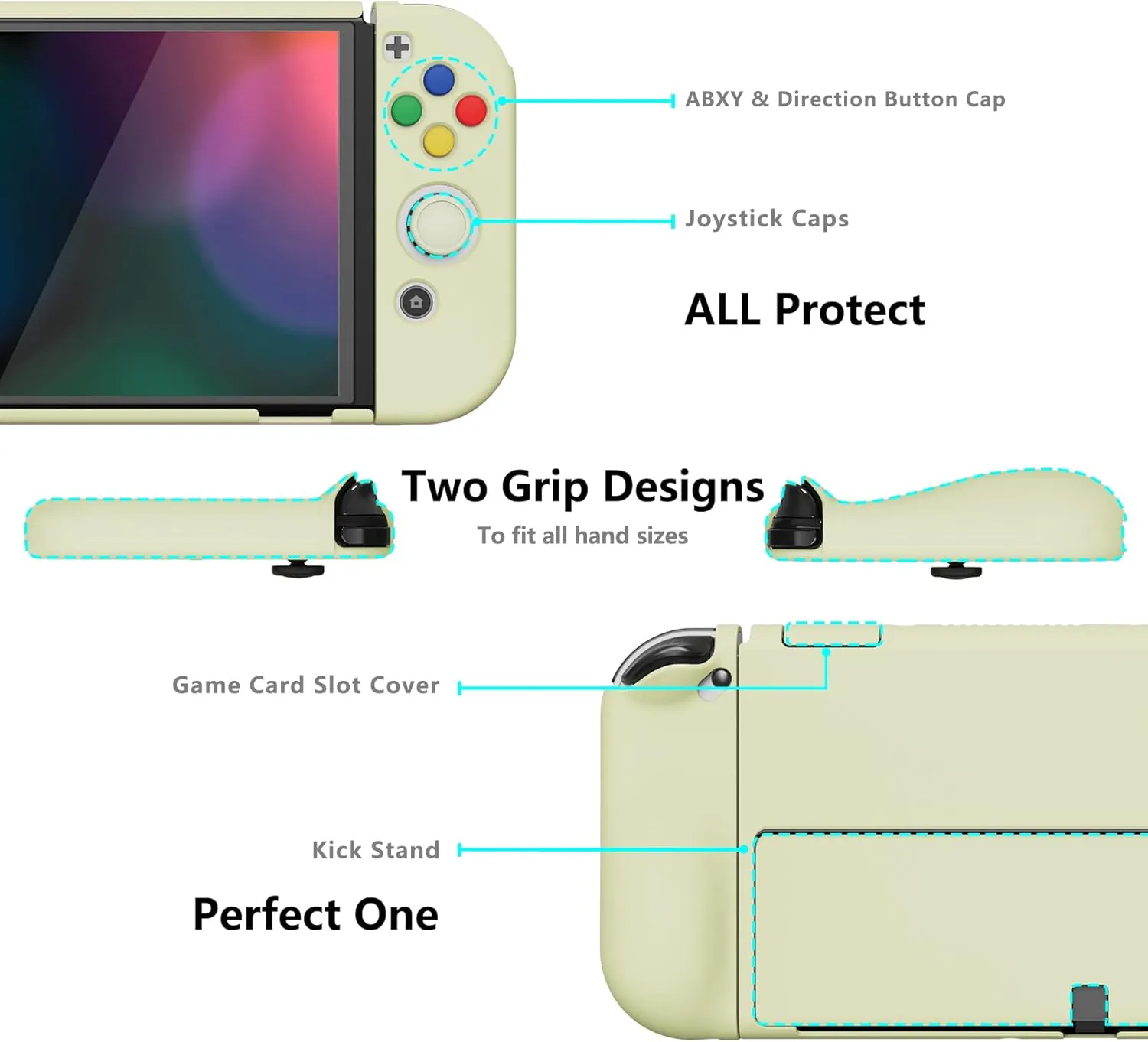 PlayVital AlterGrips Protective Slim Case for Nintendo Switch OLED, Ergonomic Grip Cover for Joycon, Dockable Hard Shell for Switch OLED w/Thumb Grip Caps & Button Caps