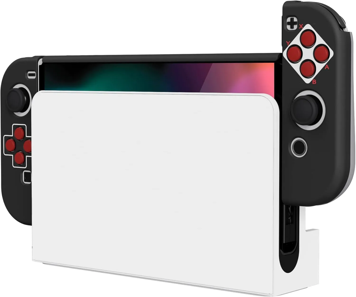 PlayVital AlterGrips Protective Slim Case for Nintendo Switch OLED, Ergonomic Grip Cover for Joycon, Dockable Hard Shell for Switch OLED w/Thumb Grip Caps & Button Caps