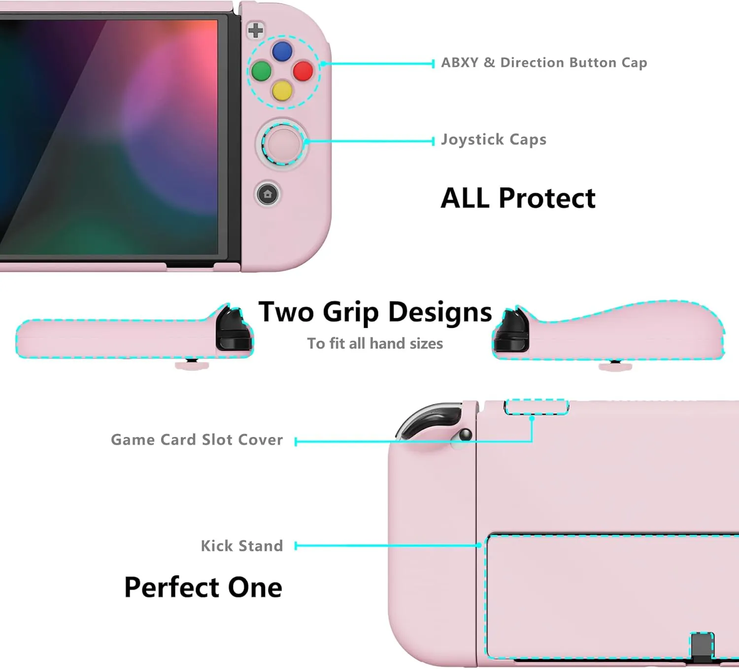 PlayVital AlterGrips Protective Slim Case for Nintendo Switch OLED, Ergonomic Grip Cover for Joycon, Dockable Hard Shell for Switch OLED w/Thumb Grip Caps & Button Caps