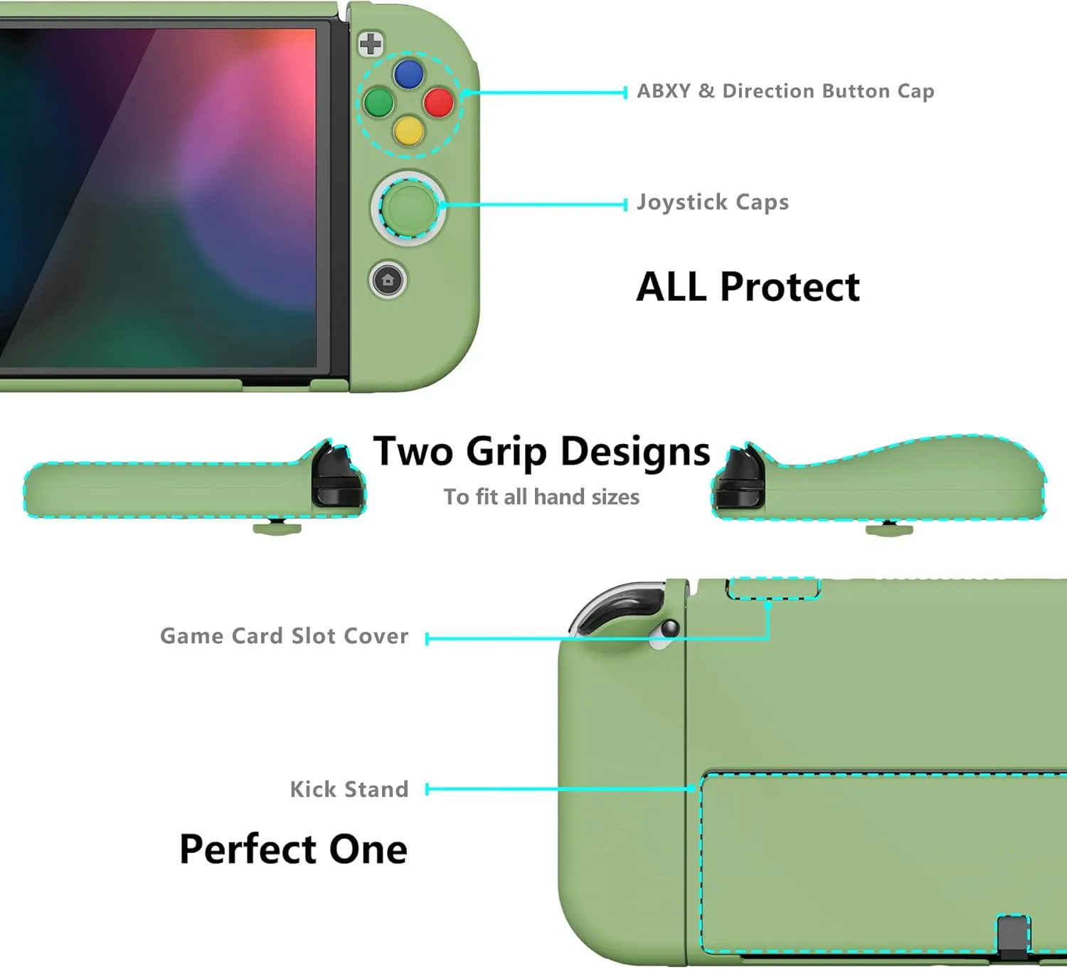 PlayVital AlterGrips Protective Slim Case for Nintendo Switch OLED, Ergonomic Grip Cover for Joycon, Dockable Hard Shell for Switch OLED w/Thumb Grip Caps & Button Caps