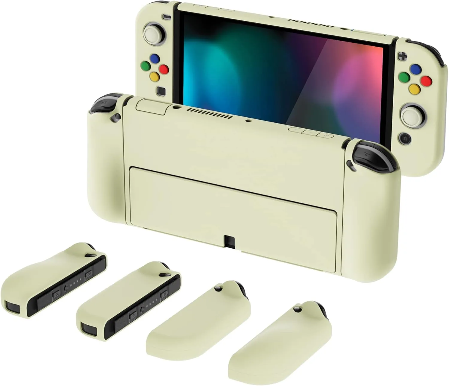 PlayVital AlterGrips Protective Slim Case for Nintendo Switch OLED, Ergonomic Grip Cover for Joycon, Dockable Hard Shell for Switch OLED w/Thumb Grip Caps & Button Caps