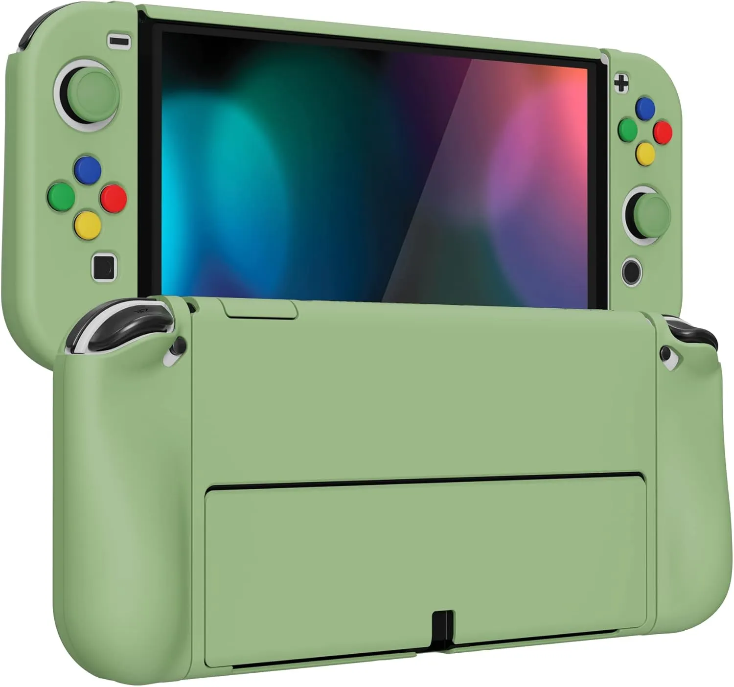 PlayVital AlterGrips Protective Slim Case for Nintendo Switch OLED, Ergonomic Grip Cover for Joycon, Dockable Hard Shell for Switch OLED w/Thumb Grip Caps & Button Caps