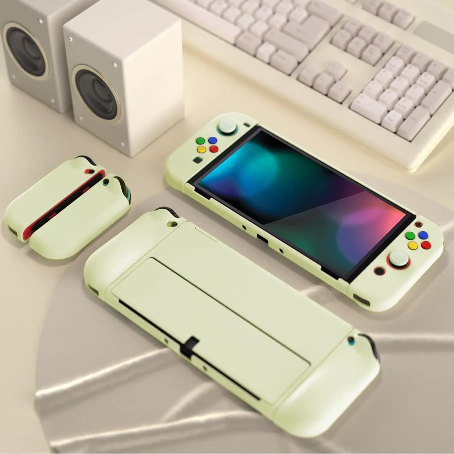 PlayVital AlterGrips Protective Slim Case for Nintendo Switch OLED, Ergonomic Grip Cover for Joycon, Dockable Hard Shell for Switch OLED w/Thumb Grip Caps & Button Caps