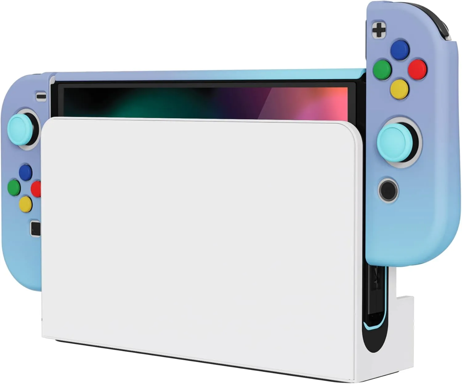 PlayVital AlterGrips Protective Slim Case for Nintendo Switch OLED, Ergonomic Grip Cover for Joycon, Dockable Hard Shell for Switch OLED w/Thumb Grip Caps & Button Caps