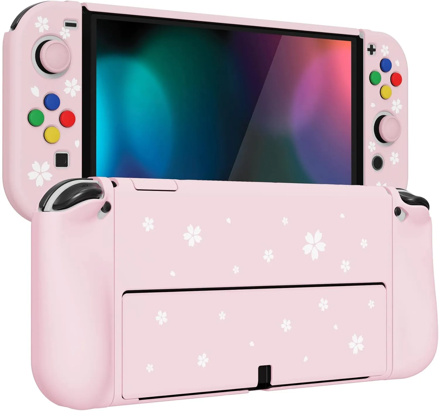 PlayVital AlterGrips Protective Slim Case for Nintendo Switch OLED, Ergonomic Grip Cover for Joycon, Dockable Hard Shell for Switch OLED w/Thumb Grip Caps & Button Caps