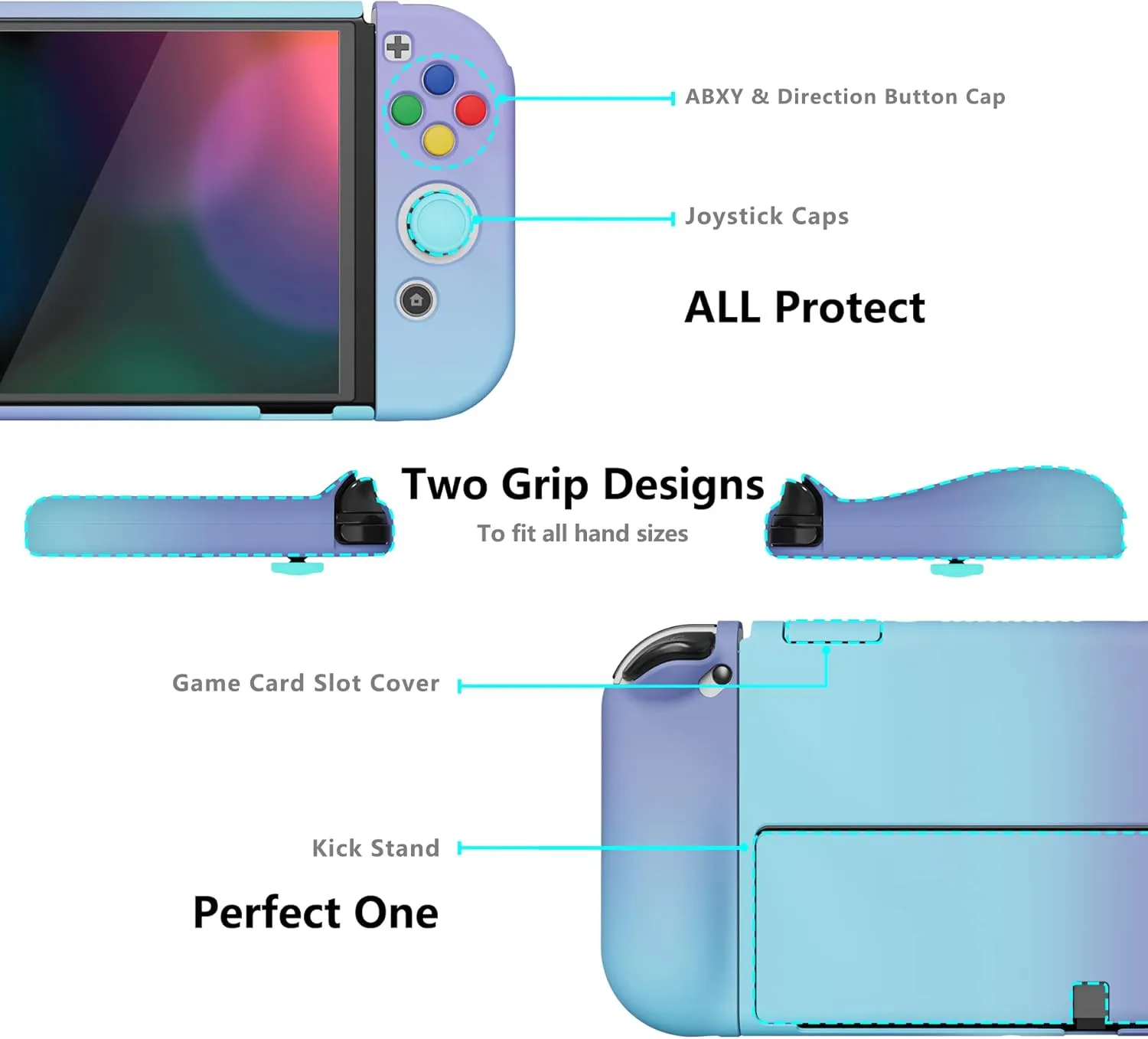 PlayVital AlterGrips Protective Slim Case for Nintendo Switch OLED, Ergonomic Grip Cover for Joycon, Dockable Hard Shell for Switch OLED w/Thumb Grip Caps & Button Caps