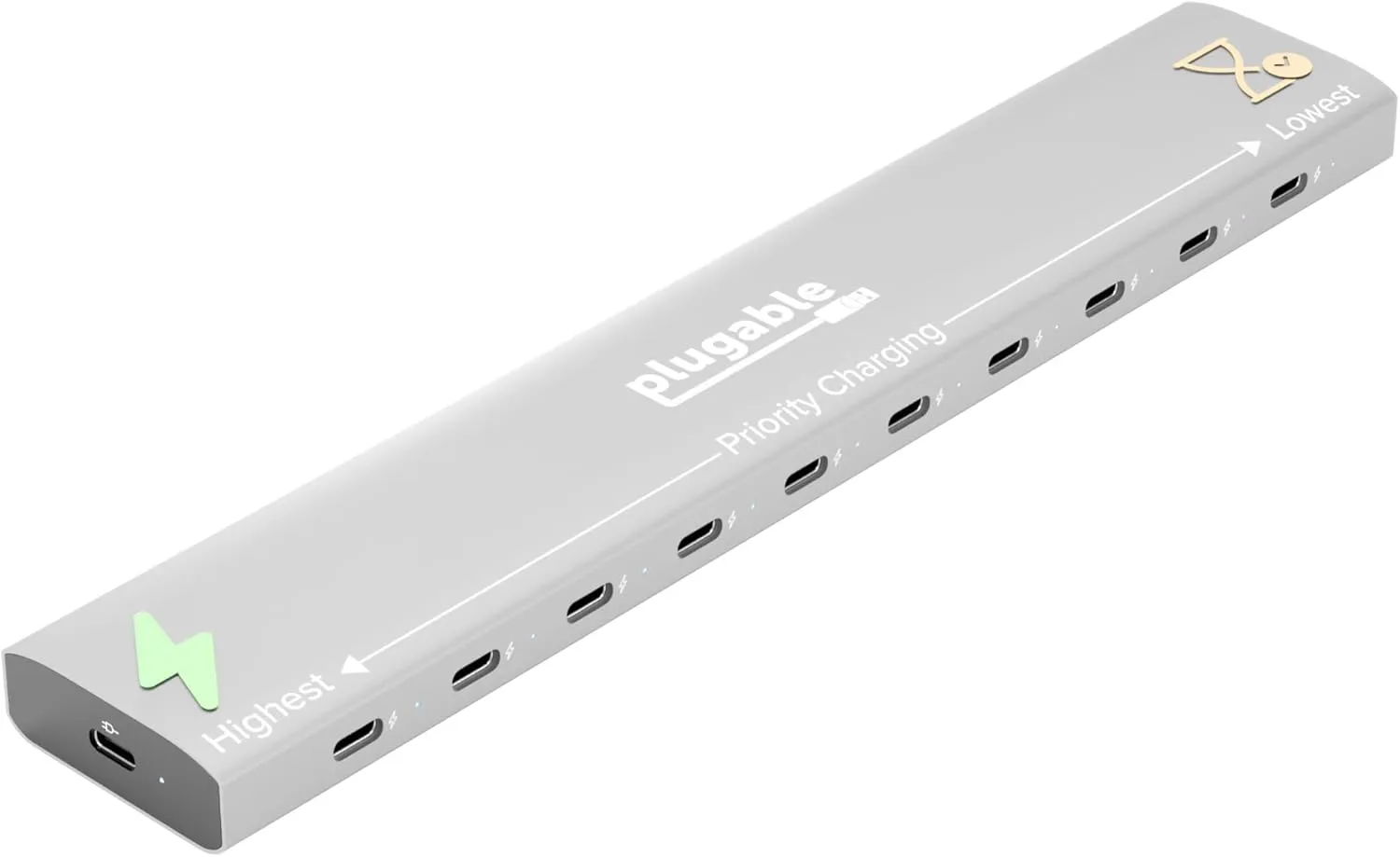 Plugable 10 Port USB C Charging Station, Up to 100W Charger for Multiple Devices with Priority Charging, Desktop Power Hub for USBC Devices Including Laptops Phones Tablets Earbuds and More (PS-10CC)