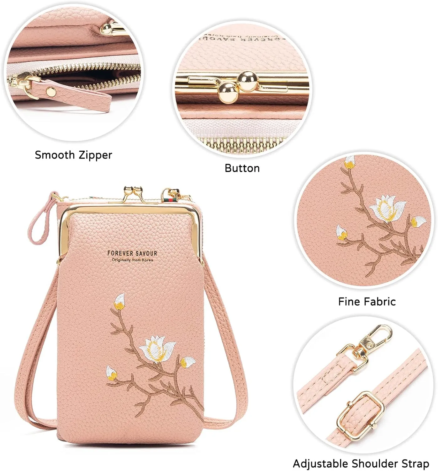 PORRASSO Fashion Phone Bag Crossbody Bag Women Purse Shoulder Bag with Card Slots Leather Mini Wallet Grey