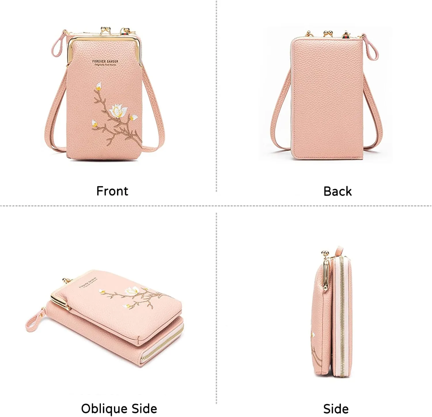 PORRASSO Fashion Phone Bag Crossbody Bag Women Purse Shoulder Bag with Card Slots Leather Mini Wallet Grey