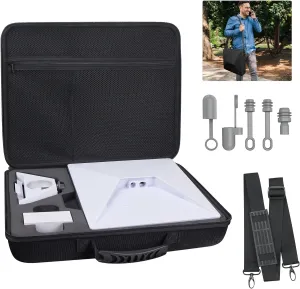 Portable Waterproof Case for Starlink Mini Dish Kit, Travel Carrying Case for Starlink Mini, Kickstand, Power Adapter, Cables with Detachable Shoulder Strap & Cable Silicone Protective Caps Set