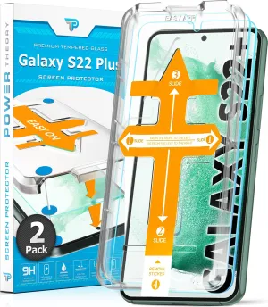 Power Theory Designed for Samsung Galaxy S22 Plus 5G Screen Protector Tempered Glass [9H Hardness], Easy Install Kit, 99% HD Bubble Free Clear, Case Friendly, Anti-Scratch, 2 Pack