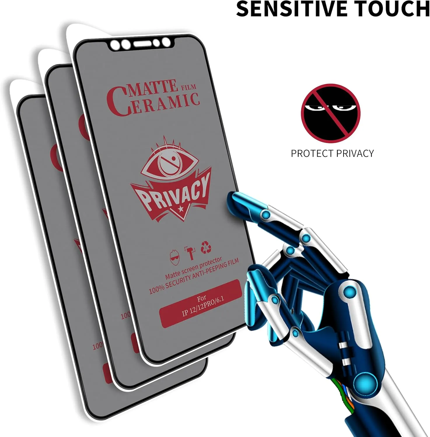 Privacy Ceramic Screen Protector for iPhone (PACK OF 3), Full covered, Premium 9H VIP (14/13/13 Pro 6.1)