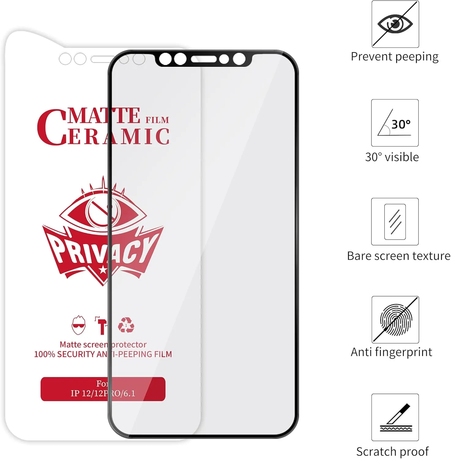 Privacy Ceramic Screen Protector for iPhone (PACK OF 3), Full covered, Premium 9H VIP (14/13/13 Pro 6.1)