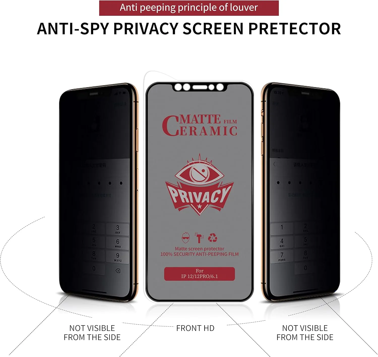 Privacy Ceramic Screen Protector for iPhone (PACK OF 3), Full covered, Premium 9H VIP (14/13/13 Pro 6.1)