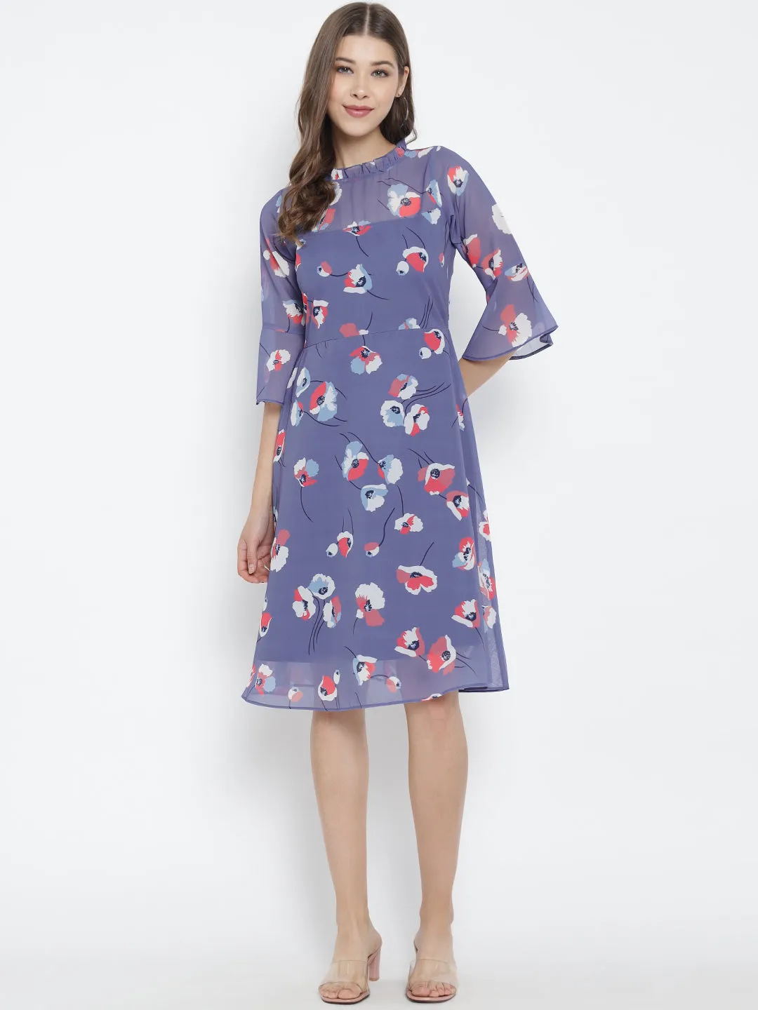 Purple Floral Georgette Dress