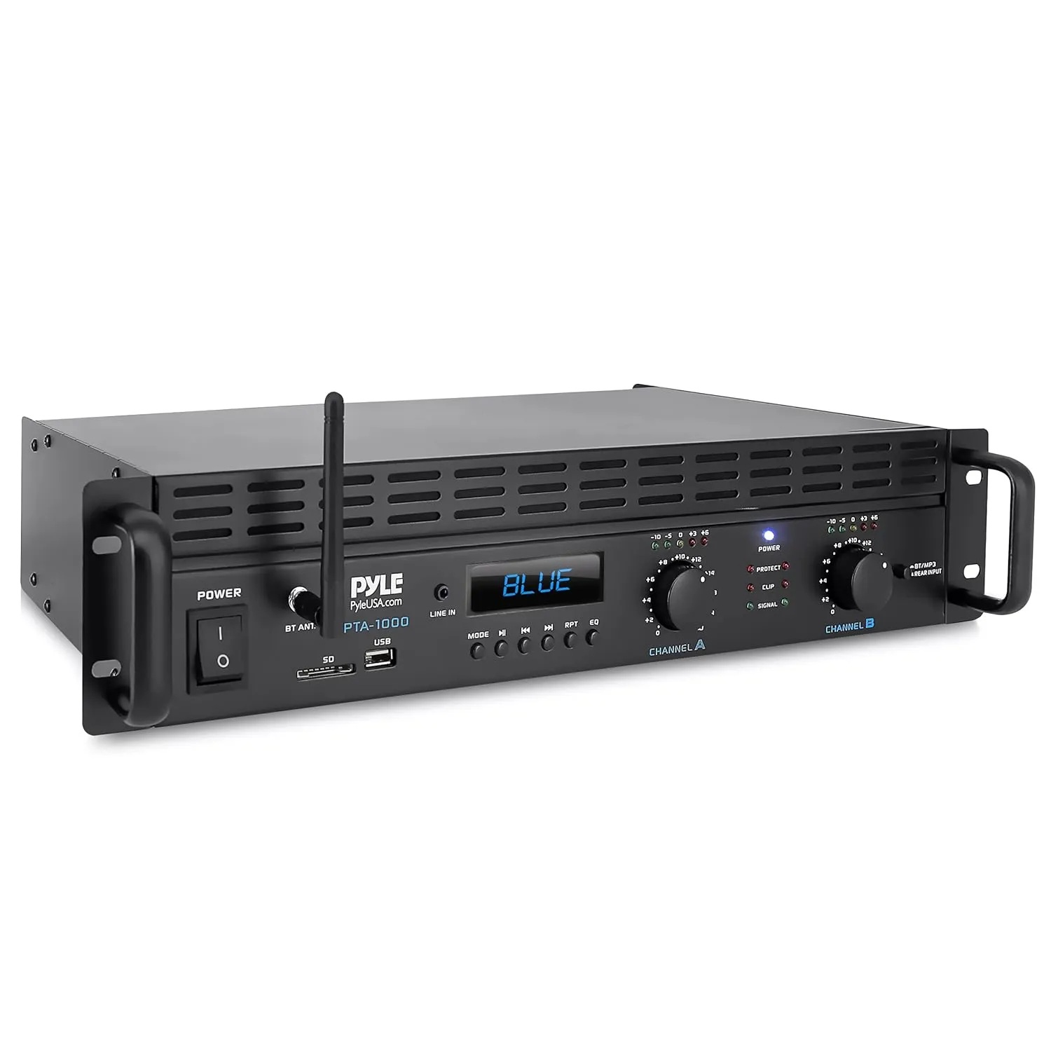 Pyle 2000W 2-Channel Bluetooth 5.0 Power Amplifier - Bridgeable Rack-Mount Pro Audio Receiver with TRS/XLR Input - LCD Display - Cooling Fan - Bridge Mode - 4-8 Ohm Speakers - PTA1000BT