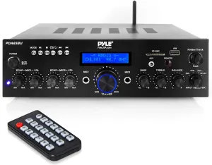 Pyle 200W Wireless Bluetooth Power Amplifier - Dual Channel Stereo Receiver with USB Flash Reader - SD Card - AUX - MIC IN w/ Echo - Radio - Home Theater - Studio Use - RCA Output - PDA65BU