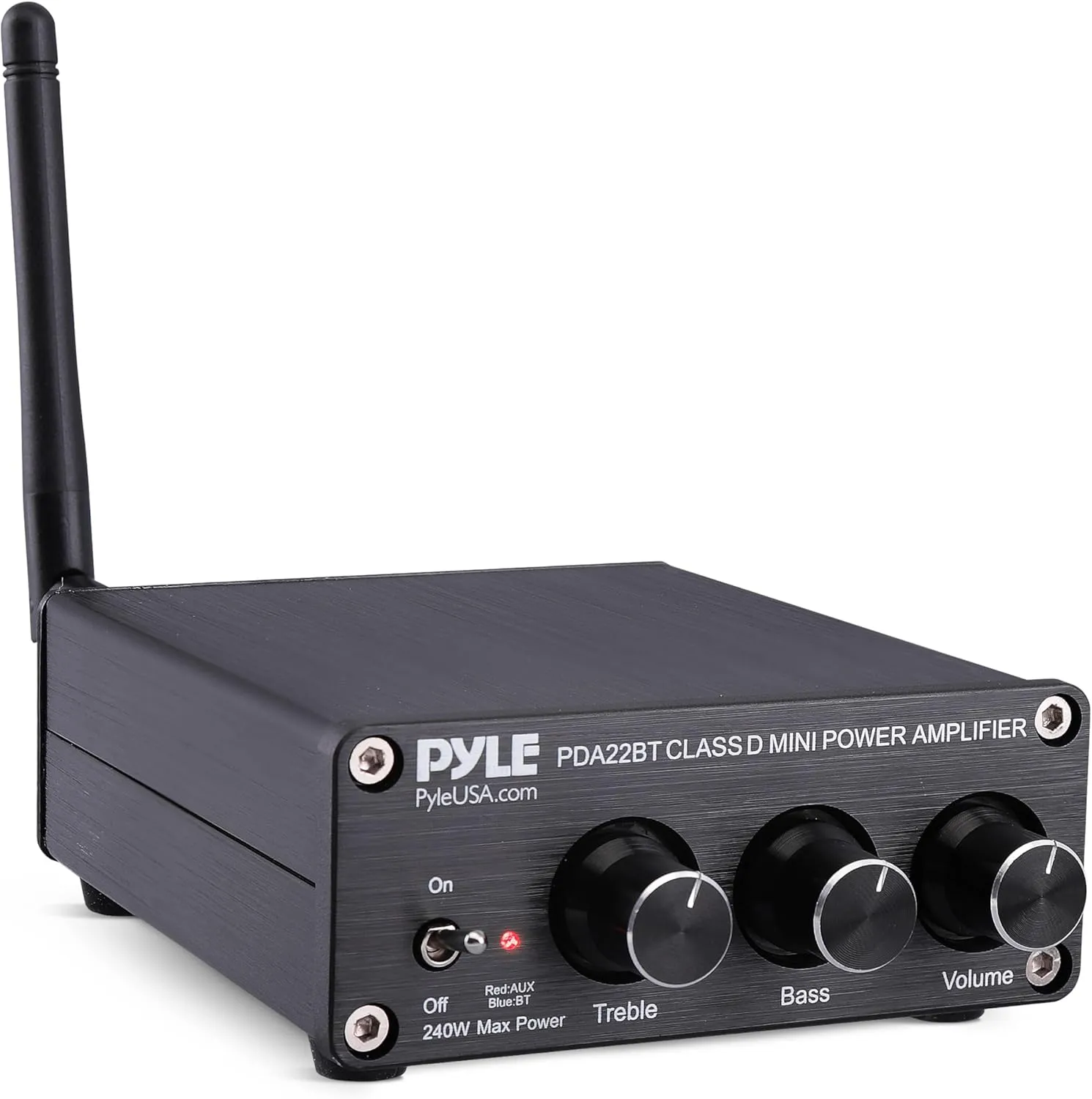 Pyle 2x100W Bluetooth 5.0 Home Audio Amplifier - Compact Mini Receiver with Bass & Treble Control - RCA Inputs for Home Speakers - Desktop - PDA22BT
