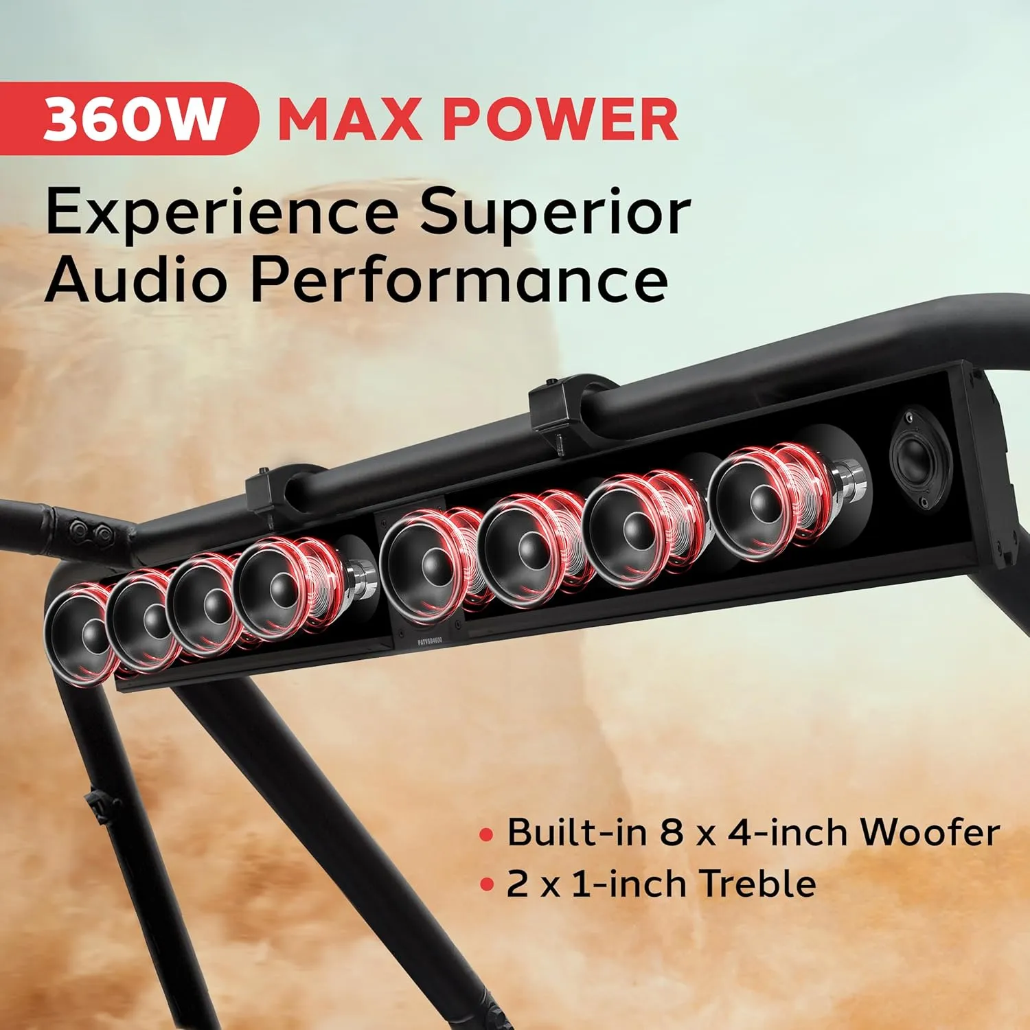 Pyle 46" Marine Sound Bar Speaker System for ATV/UTV with Bluetooth, 360W Peak Power Built-in Amplifier, 8x4 Woofers, 2x1 Treble, Remote Control, USB/AUX Input, Handlebar Mount, IPX5 Waterproof