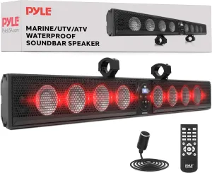 Pyle 46" Marine Sound Bar Speaker System for ATV/UTV with Bluetooth, 360W Peak Power Built-in Amplifier, 8x4 Woofers, 2x1 Treble, Remote Control, USB/AUX Input, Handlebar Mount, IPX5 Waterproof