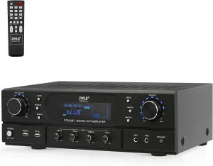 Pyle Bluetooth Home Theater Receiver Amplifier - 180W Peak Power Amp w/Treble, Bass, Echo Control, MP3/USB/FM, Dual Channel Audio Stereo System for Home Streaming Entertainment, Karaoke, Professional