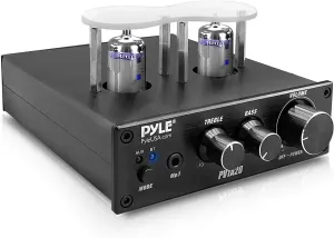 Pyle Bluetooth Tube Amplifier Stereo Receiver - 600W Home Audio Desktop Stereo Vacuum Tube Power Amplifier Receiver w/ 2 Vacuum Tubes, AUX/MP3/Microphone Inputs, Pure Copper Speaker Output - PVTA20