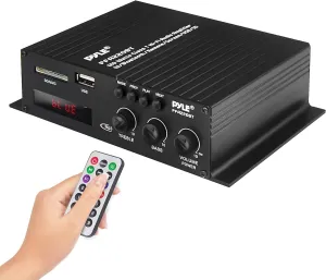 Pyle Class-T Bluetooth Power Audio Amplifier - 120W Mini Dual Channel Sound Stereo Receiver Box w/USB, RCA, 12V Adapter - for Subwoofer Speaker, Home Theater, PA System, Studio Use - Pyle PFA220BT