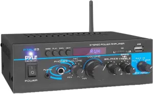 Pyle Home Audio Bluetooth Power Amplifier System - 2X40W Mini Dual Channel Mixer Sound Stereo Receiver Box with RCA, USB, AUX, Headphone, Mic Input, Theater, Home Entertainment, Studio Use, PTAU23