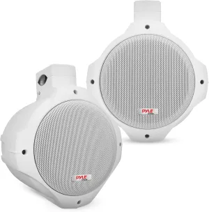 Pyle Waterproof Marine Wakeboard Tower Speakers - 6.5in Dual Subwoofer Speaker Set and 1 Tweeter with 200 Watt Power - 2-way Boat Audio Stereo System with Mounting Bracket - 1 Pair - PLMRW65 (White)