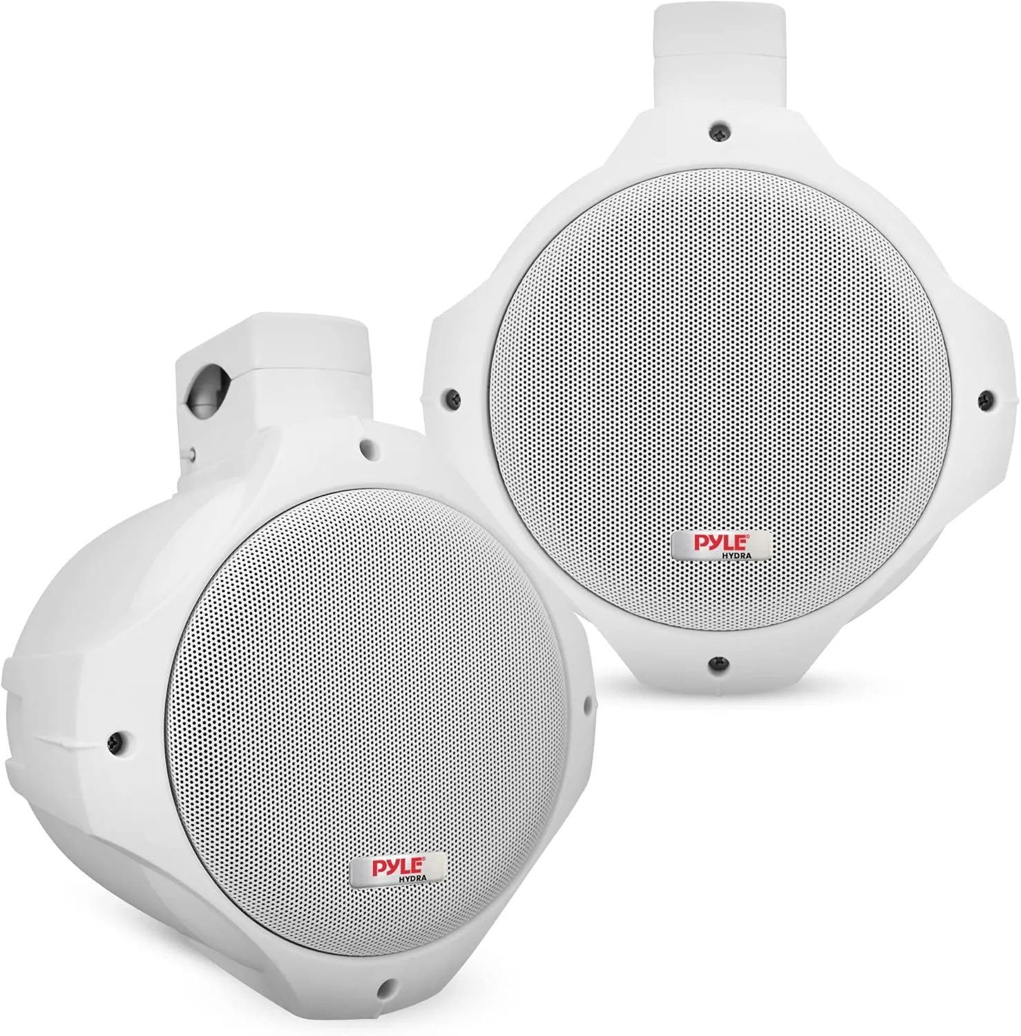 Pyle Waterproof Marine Wakeboard Tower Speakers - 6.5in Dual Subwoofer Speaker Set and 1 Tweeter with 200 Watt Power - 2-way Boat Audio Stereo System with Mounting Bracket - 1 Pair - PLMRW65 (White)