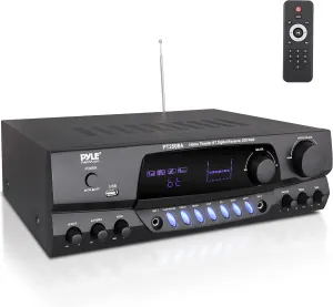Pyle Wireless Bluetooth Power Amplifier System, 200 Watt Max, Home Theater Audio Stereo Receiver Box with FM/USB, Mic in, RCA Inputs, Echo & 2-Band EQ Control, Digital Display Screen - PT250BA