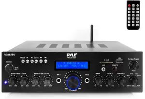 Pyle Wireless Bluetooth Power Amplifier System - 200W Dual Channel Sound Audio Stereo Receiver w/USB, AUX, MIC in w/Echo, Radio - for Home Theater Entertainment via RCA, Studio Use - Pyle PDA65BU.5