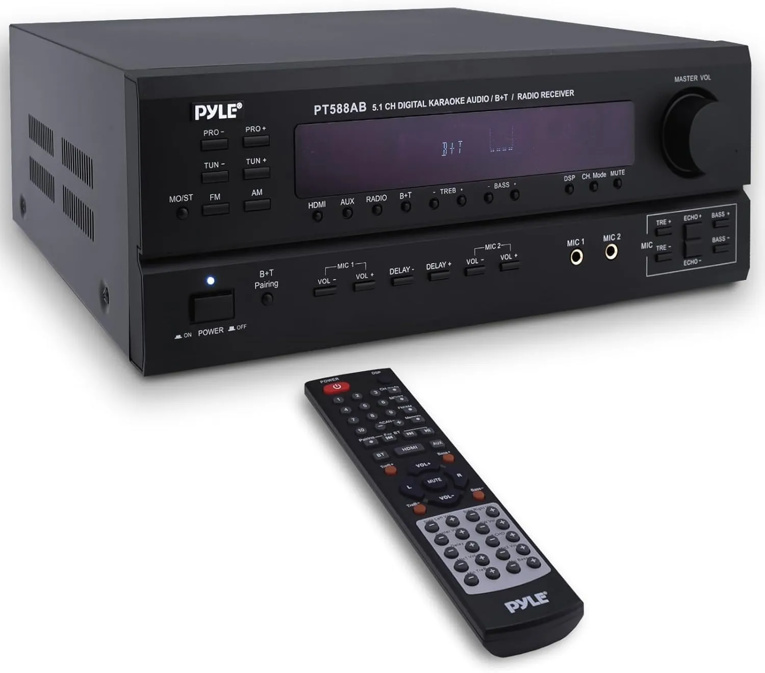 Pyle Wireless Bluetooth Power Amplifier System-420W 5.1 Channel Home Theater Surround Sound Audio Stereo Receiver Box w/RCA,AUX,Mic w/Echo,Remote,Support HDMI-For Subwoofer Speaker-Pyle PT588AB