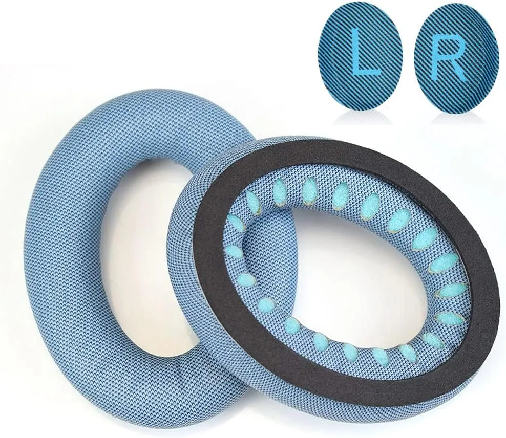 QC45 Earpads Replacement Fabric Ear Pads Memory Foam Cushion Cover with L/R Compatible with Bose QuietComfort 45 (QC45) QC35 II Wireless Noise Canceling Over-Ear Headphones (Blue)