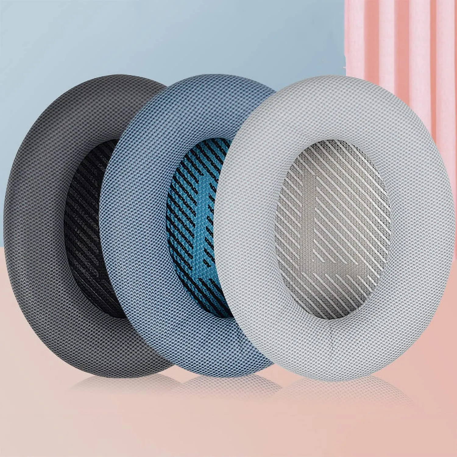 QC45 Earpads Replacement Fabric Ear Pads Memory Foam Cushion Cover with L/R Compatible with Bose QuietComfort 45 (QC45) QC35 II Wireless Noise Canceling Over-Ear Headphones (Blue)